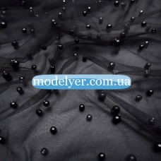 Ткань Сетка с жемчугом (черный)